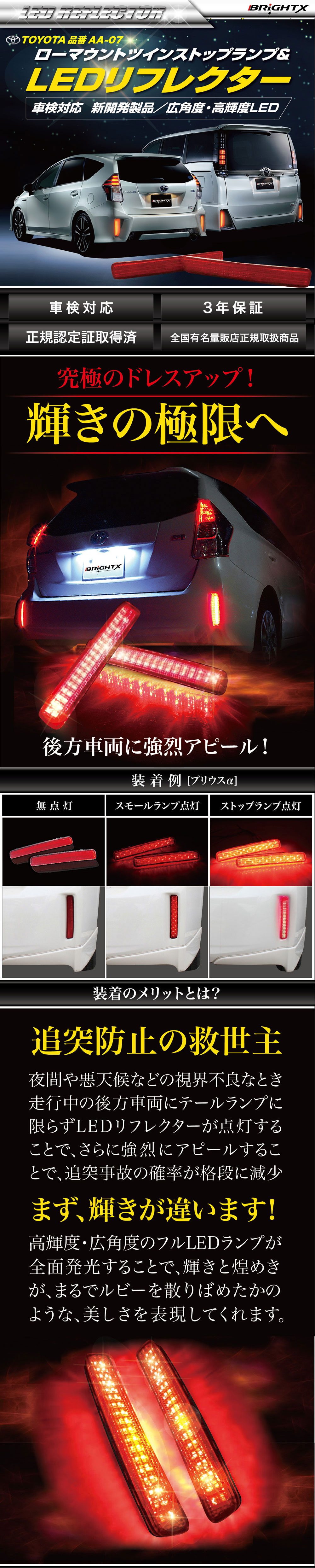 トヨタ エスクァイア プリウス ヴォクシー ノア スペイド パッソ LED リフレクター ドレスアップ パーツ